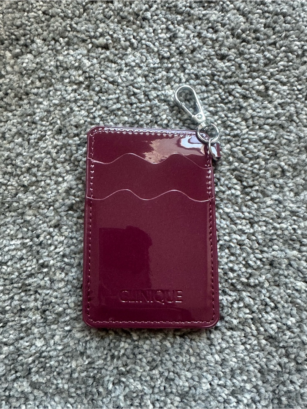 Clinique Glossy Wine Patent Card Holder with Key Clip